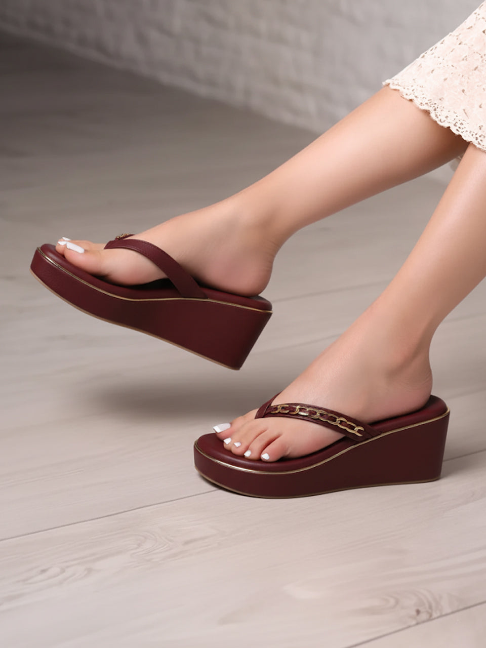 Rosalie Maroon Wedge Heels - Main Image