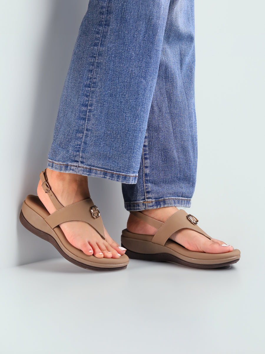 Niva Beige Wedge Heels