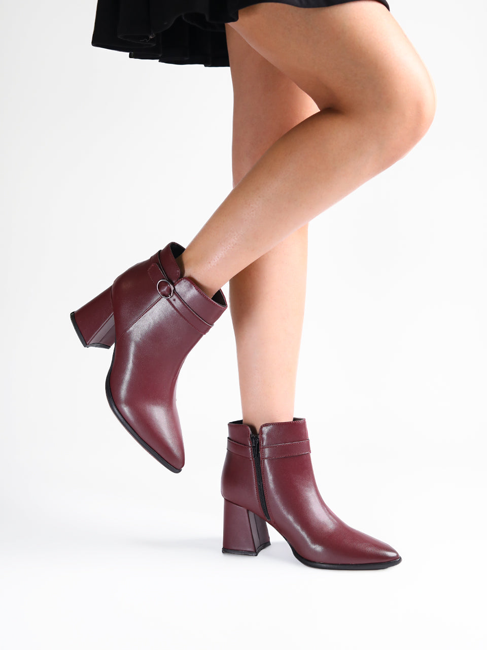 Emery Maroon Block Heel Boots