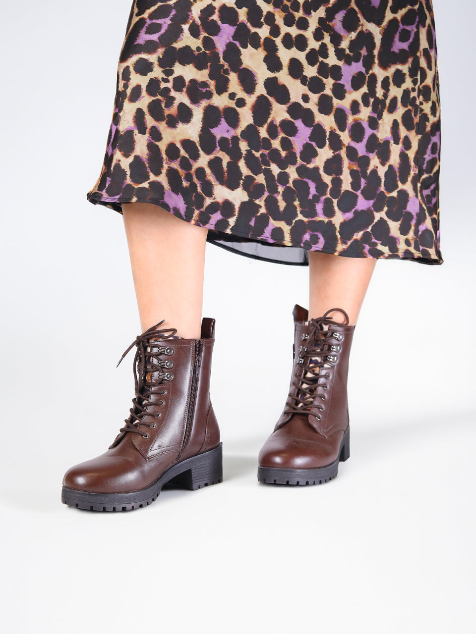 Arely Brown Block Heel Boots