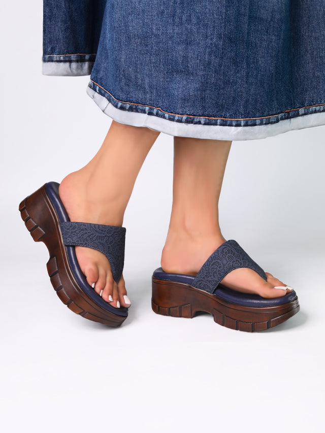 Vulan Navy Blue Indira Wedge Heels