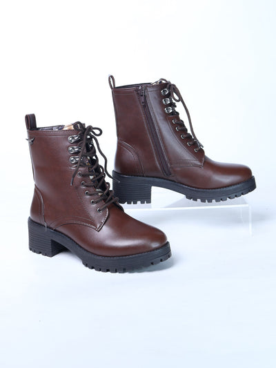 Arely Brown Block Heel Boots