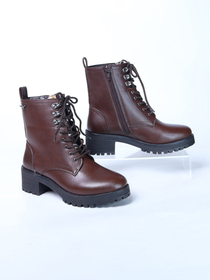 Arely Brown Fancy And Trendy Block Heel Boots for Women – Monrow Shoes