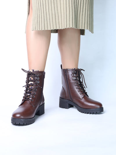 Arely Brown Block Heel Boots