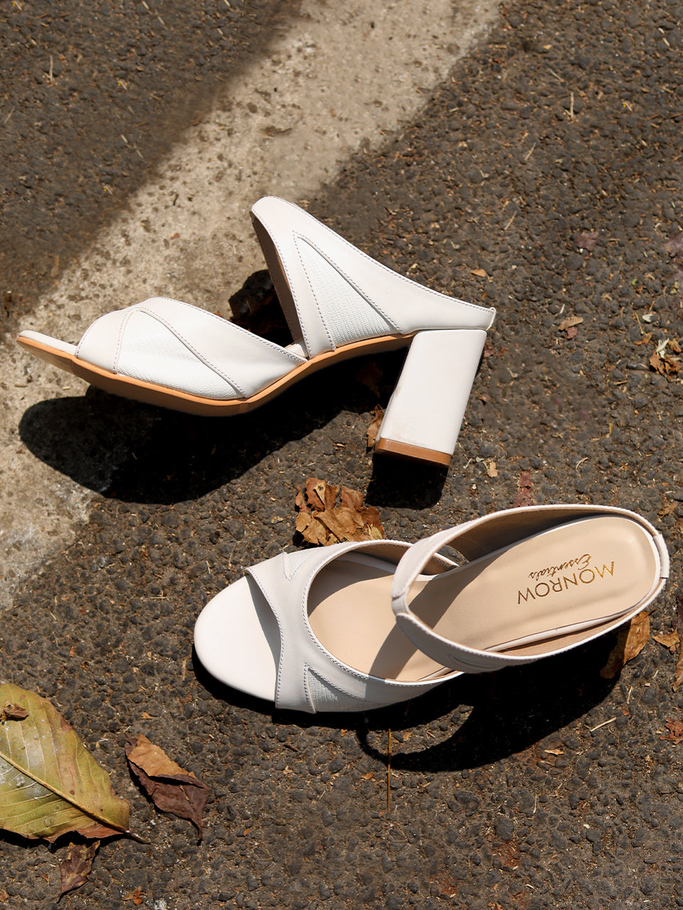 Divaya White Block Heels