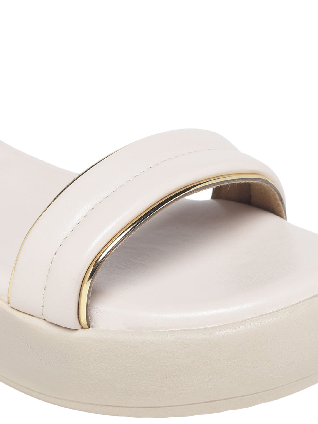 Meera Curvy Sleek Strap Cream Flatform Sandals