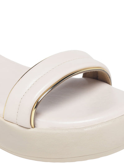 Meera Curvy Sleek Strap Cream Flatform Sandals