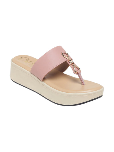 Meera T-Strap Gleam Trim Pink Flatform Sandals