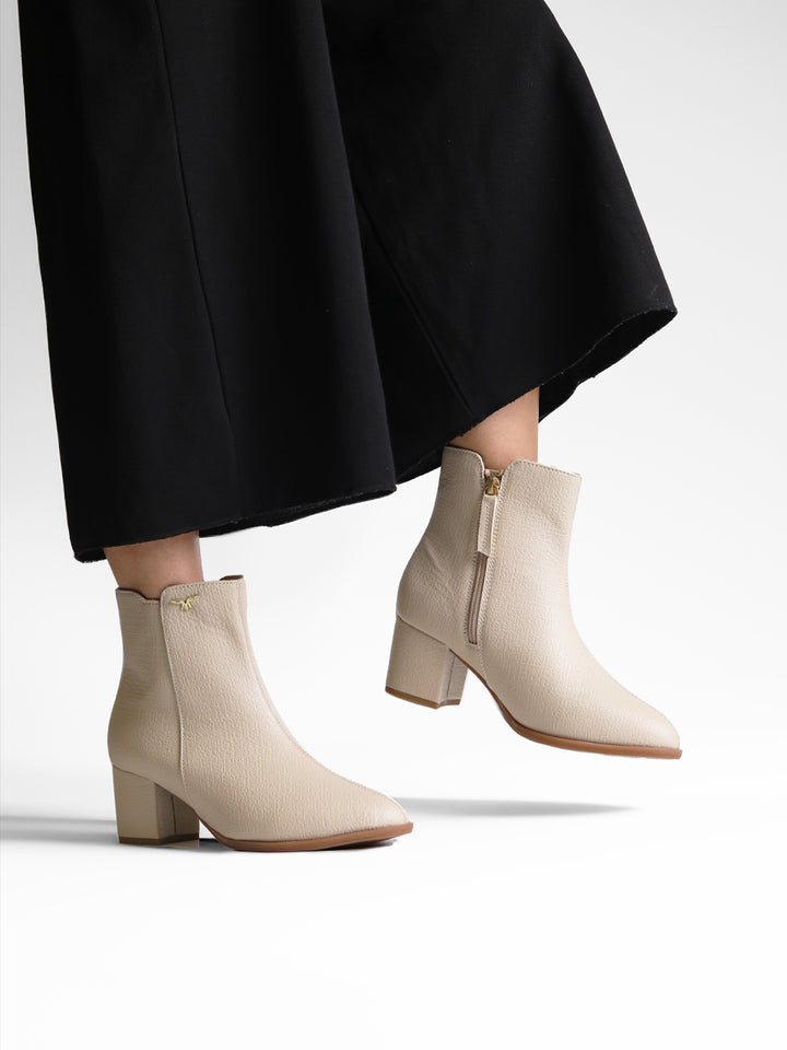 Emili Cream Block Heel Boots - Main Image