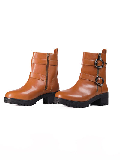 Stela Tan Block Heel Boots