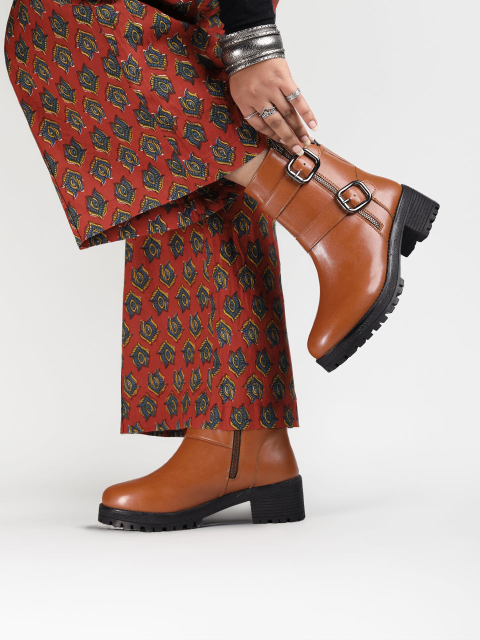 Stela Tan Block Heel Boots