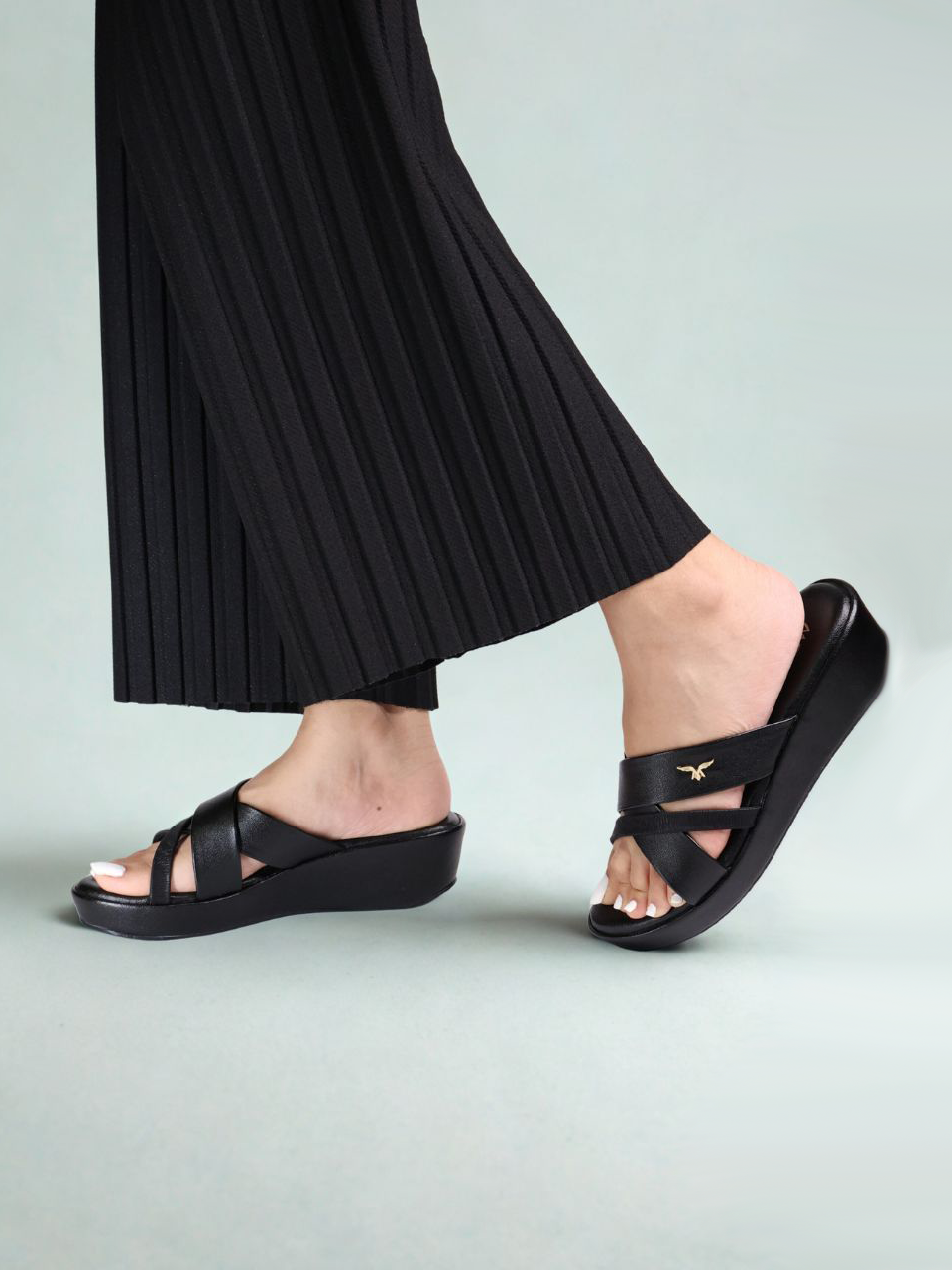 Cleo Black Wedge Heels