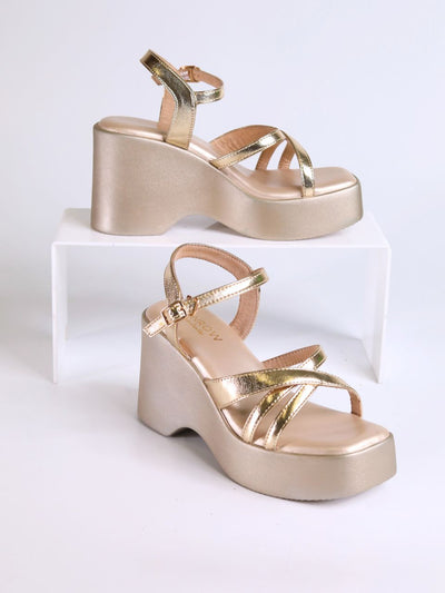 Zina Gold Wedge Heels