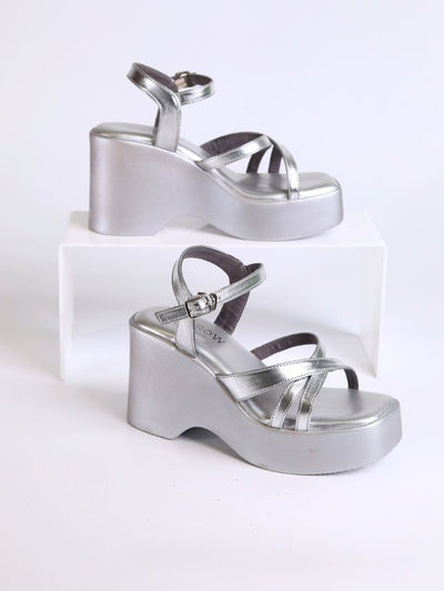 Zina Silver Wedge Heels