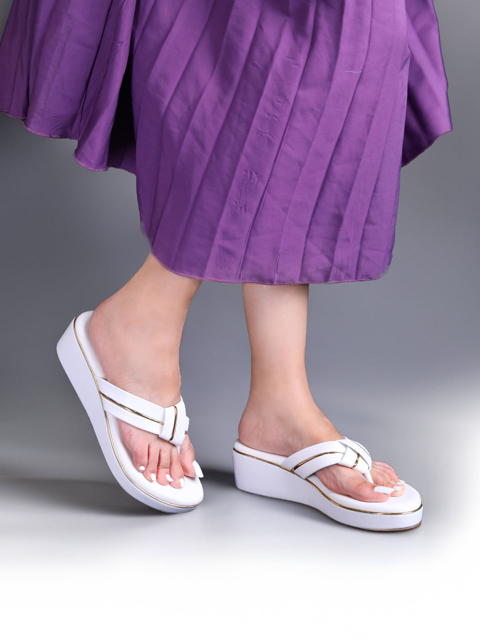 Aven White Wedge Heels
