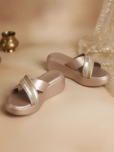 Zyra Gold Wedge Heels