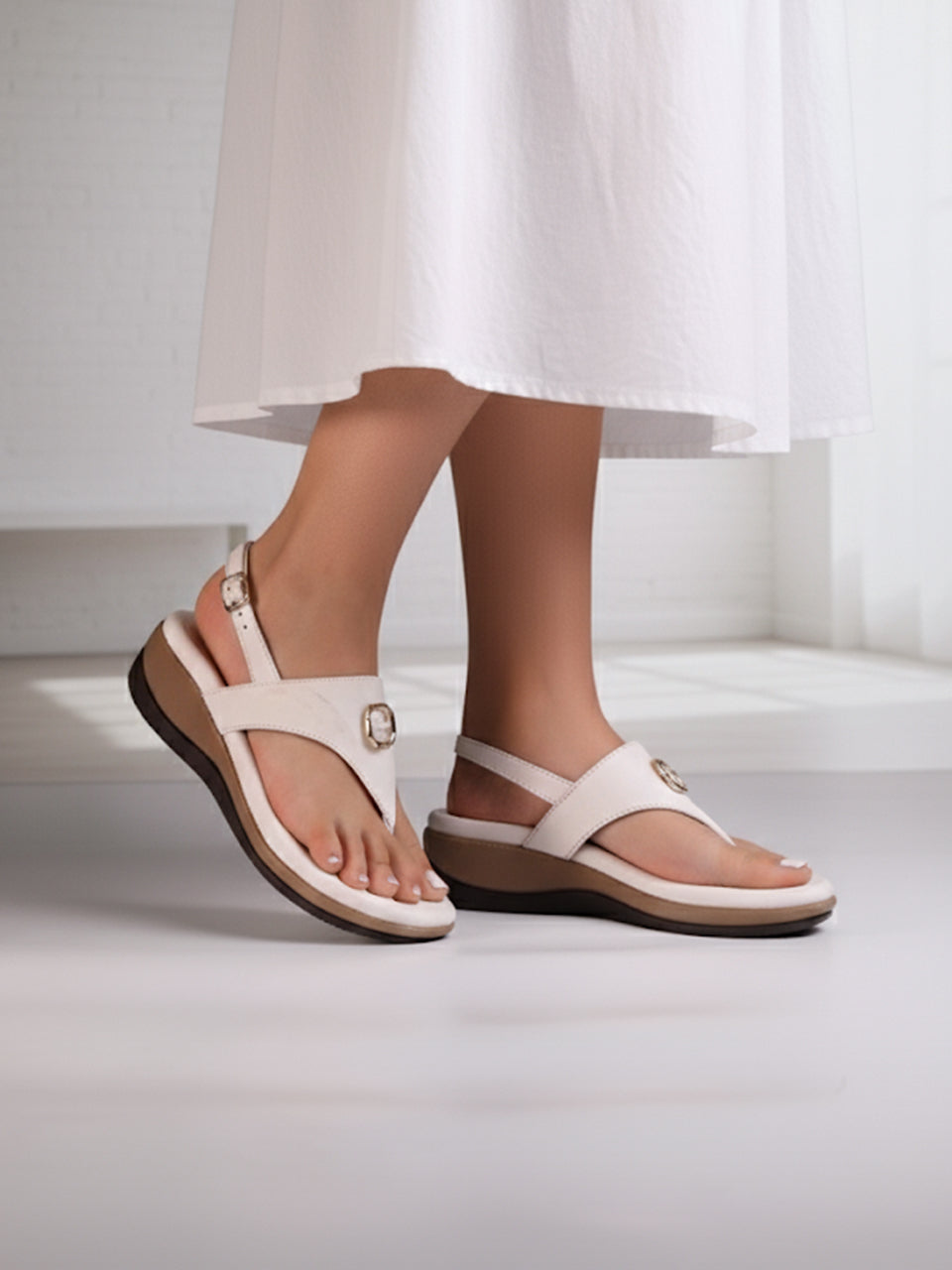 Niva White Wedge Heels