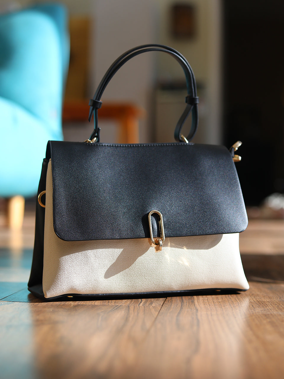 Biluxe Black And White Satchel Bag