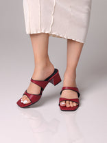 Alvina Maroon Block Heels