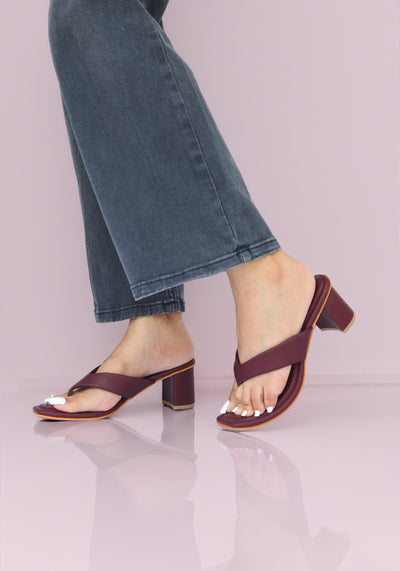 Serena Maroon Block Heels