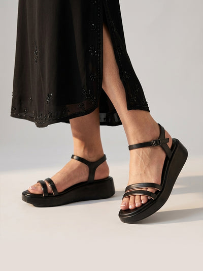 Fliora Black Wedge Heels