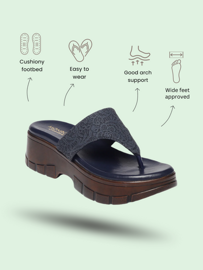 Vulan Navy Blue Indira Wedge Heels