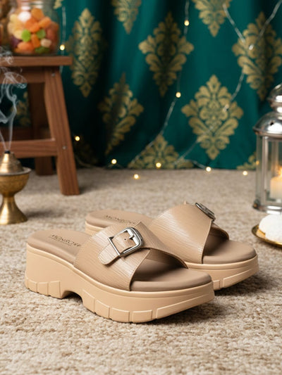 Ziva Dark Beige Wedge Heels