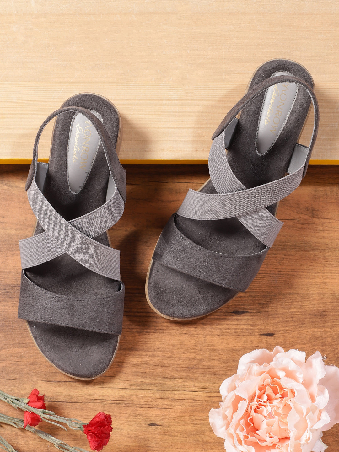 Wedge Grey Flip Flops Carlton London Grey Embellished Open Back