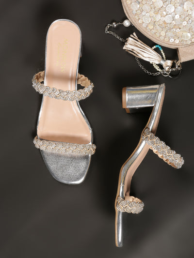 Erica Silver Block Heels