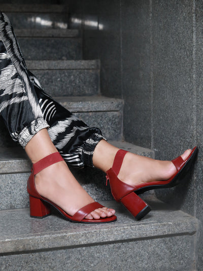 Tiana Maroon Block Heels