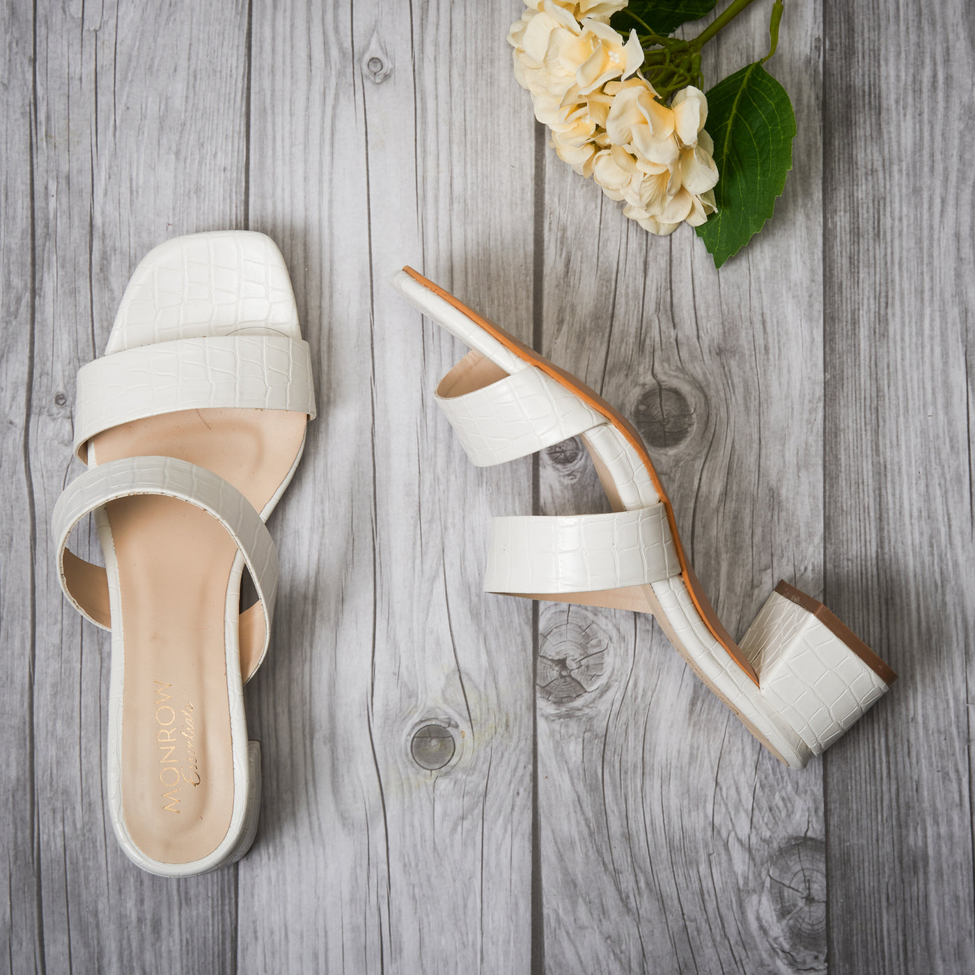 Ren White Block Heels