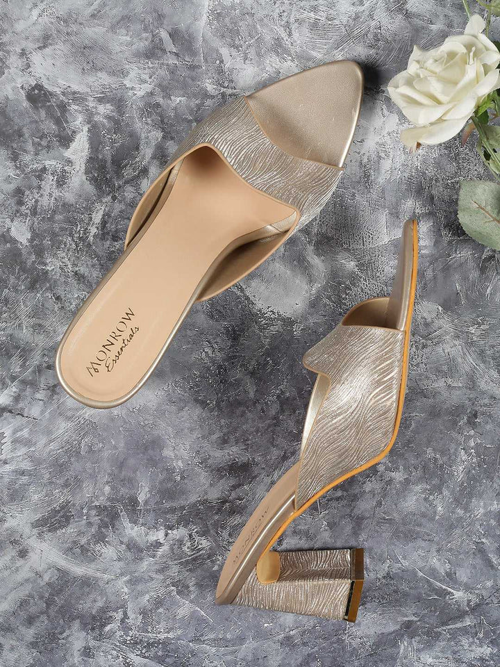 Rose Gold Open-Toe Caroline Block Heels For Women – Monrow Shoes