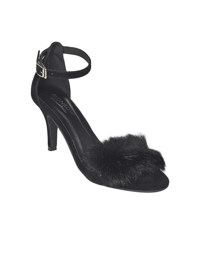 LBB Black Fur Kitten Heel