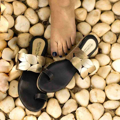 Tamara Black Toe Strap Flats